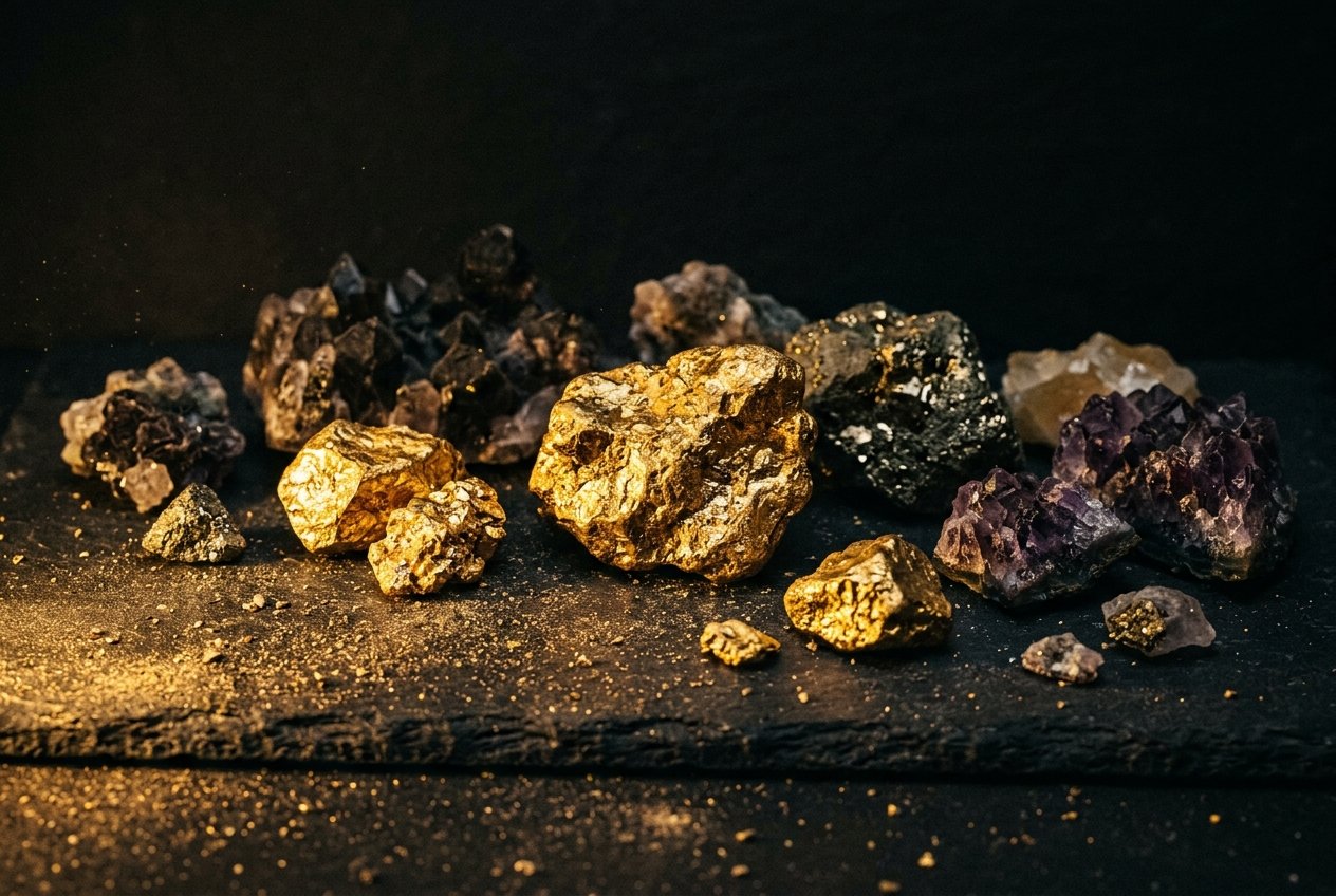 Precious minerals and gold nuggets